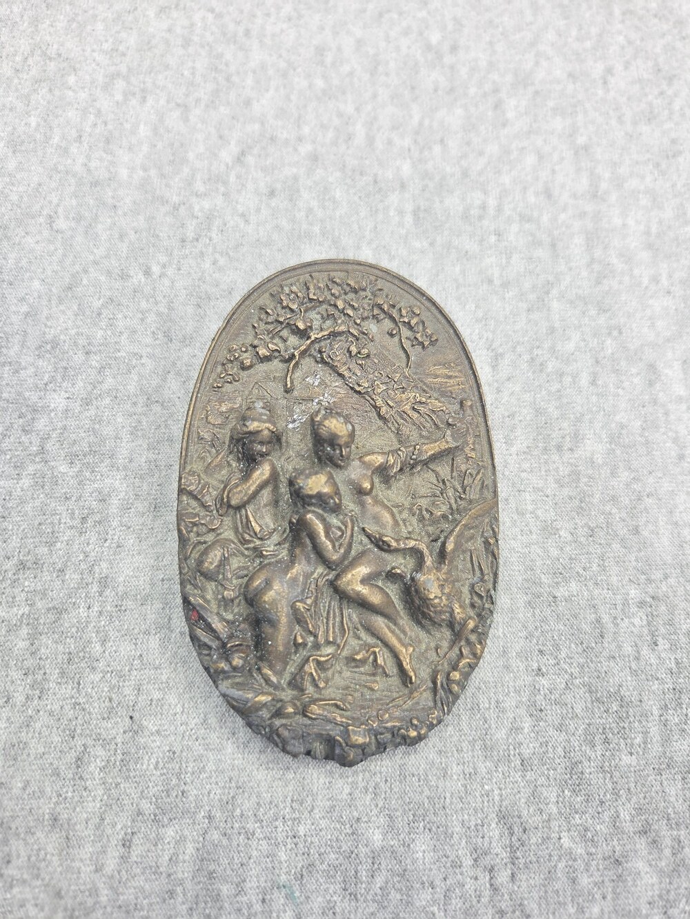 Vintage Bergamot Brass Works Leda and the Swan Belt Buckle Art Nouveau Relief